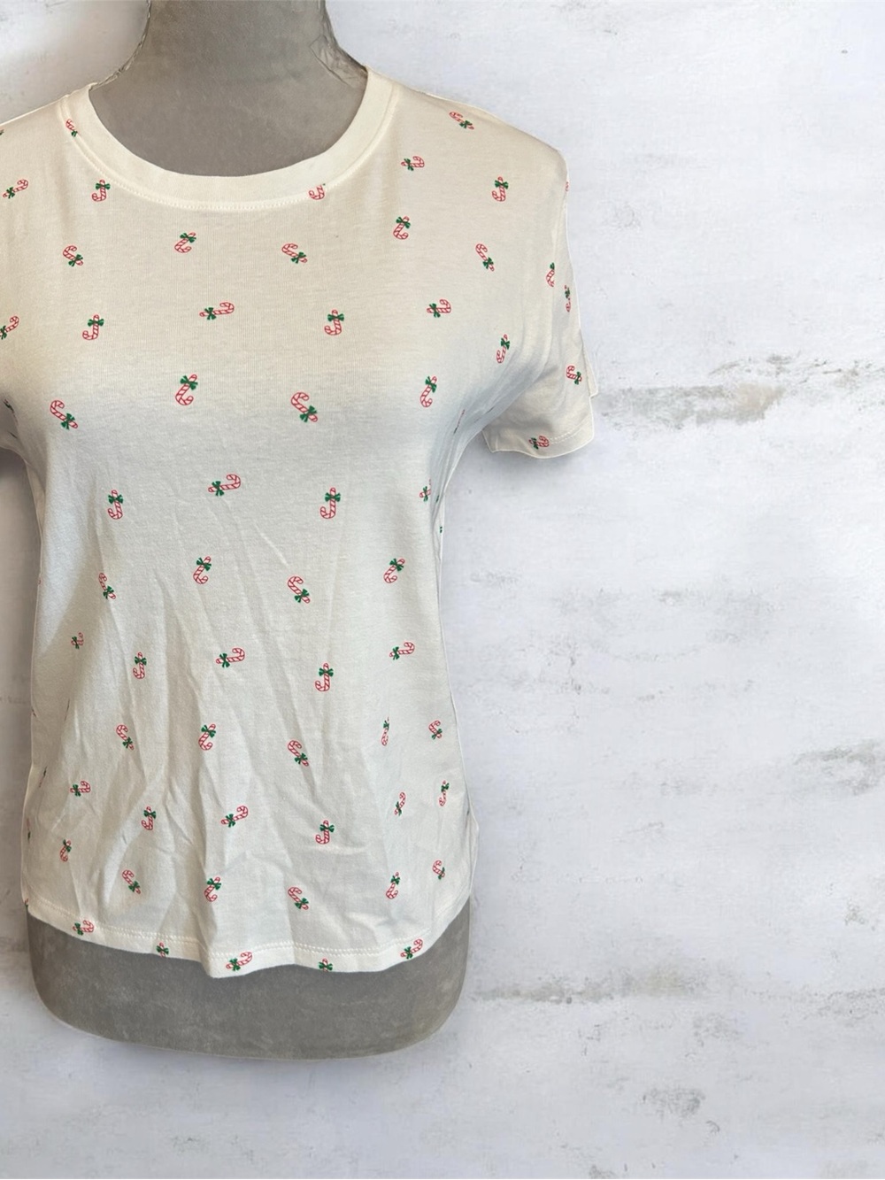 Cream Short-Sleeve Tee with Pink Cherry Motif